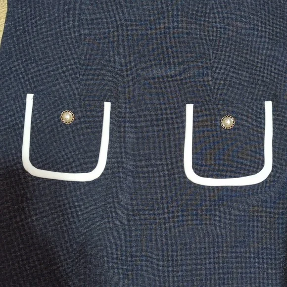 Karl Lagerfeld Paris Two-Tone Pocket Dress In Navy Size 10 - Picture 3 of 10